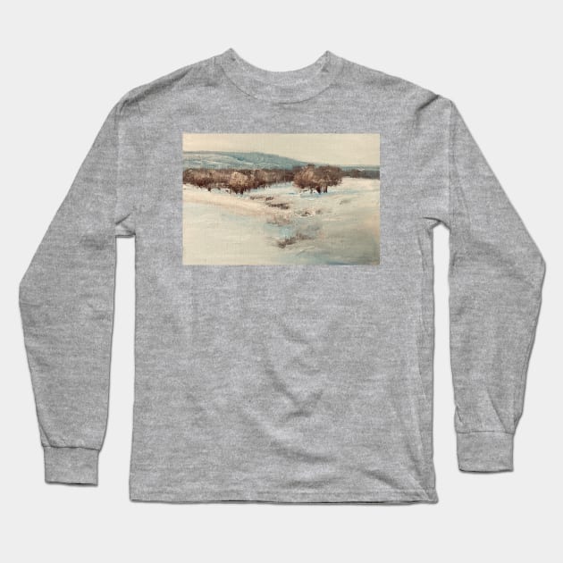 Snow Field Landscape Oil Painting Long Sleeve T-Shirt by Gallery Digitals